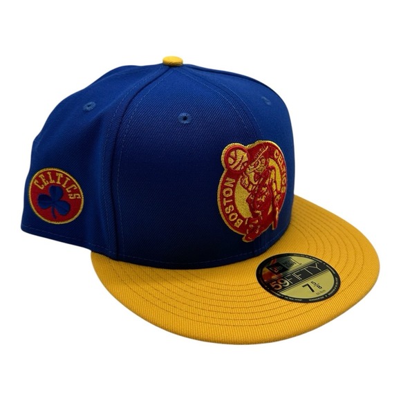 New Era 59Fifty Boston Celtics Hat‎ Cap 7 5/8 Blue Yellow Side Patch Basketball - Picture 1 of 9